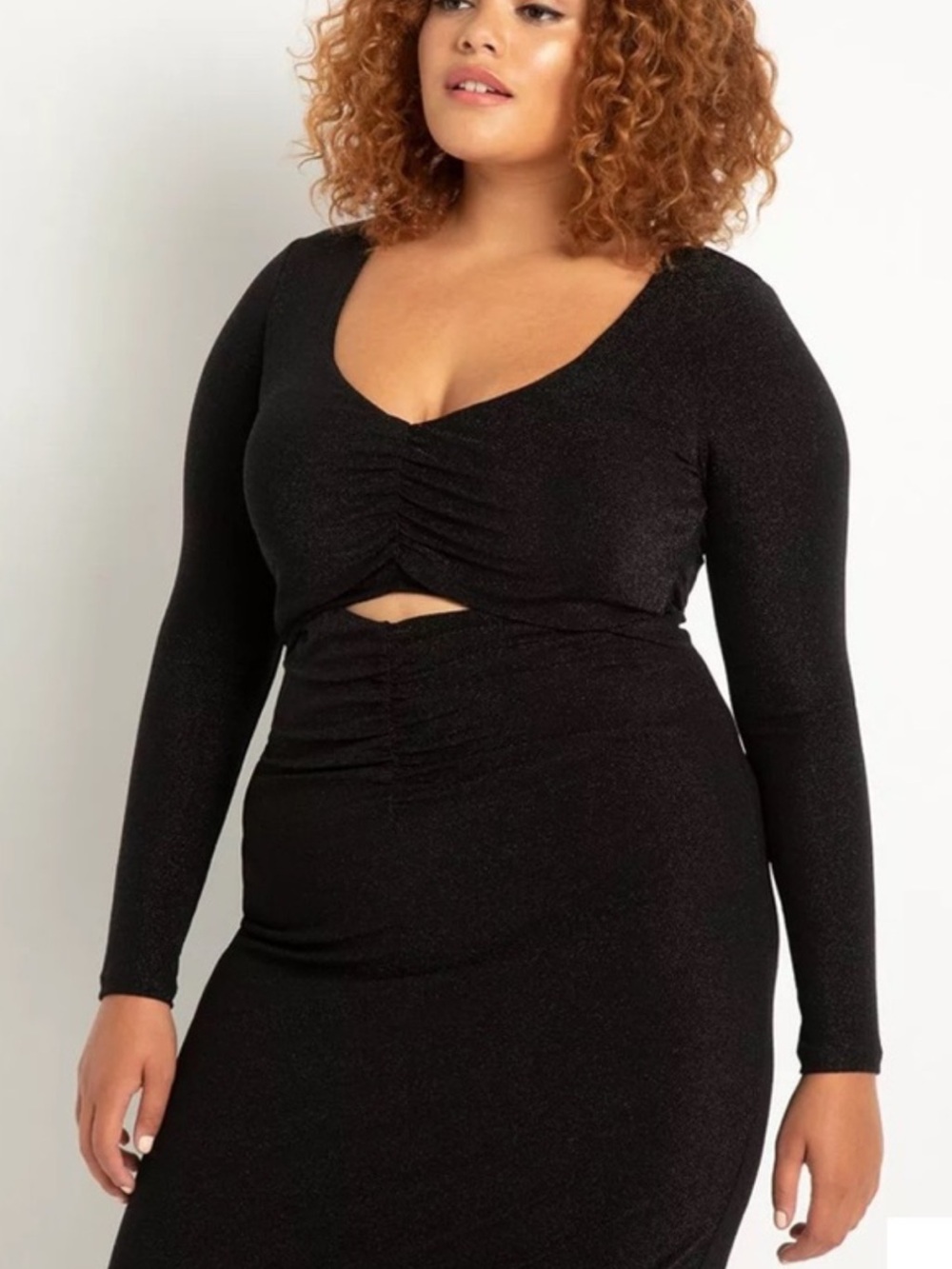 Eloquii Black SPARKLY Long Sleeve Maxi Dress with Front Cutout